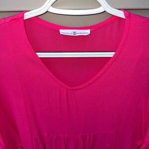 Michelle McDowell Hot Pink Ruffle Sleeve V-Neck Babydoll Blouse Top Rayon